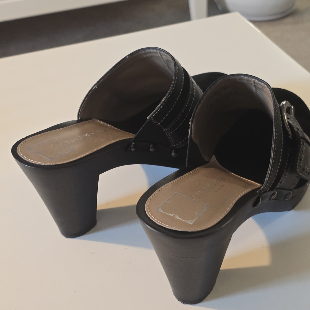 Liz Claiborne Black Suede Mules with Buckle - Picture 4 of 10
